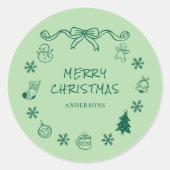 手描きお洒落の落書きクリスマス ラウンドシール (正面)