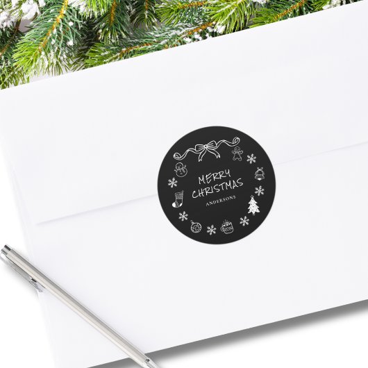 手描きお洒落の落書きクリスマス ラウンドシール