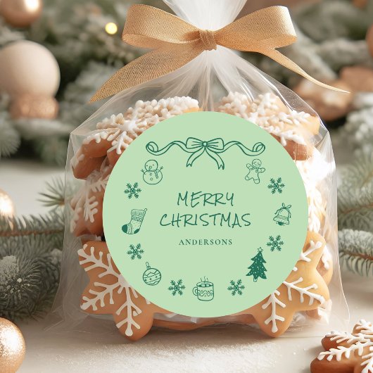 手描きお洒落の落書きクリスマス ラウンドシール