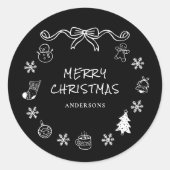 手描きお洒落の落書きクリスマス ラウンドシール (正面)