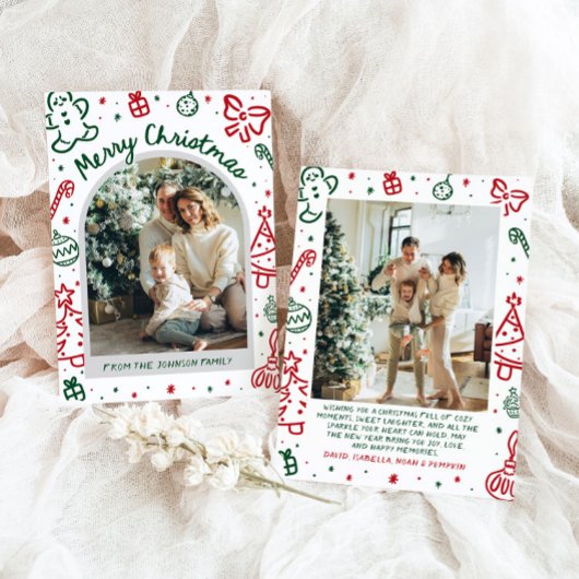 手描きお洒落アーチ写真メリークリスマス シーズンカード