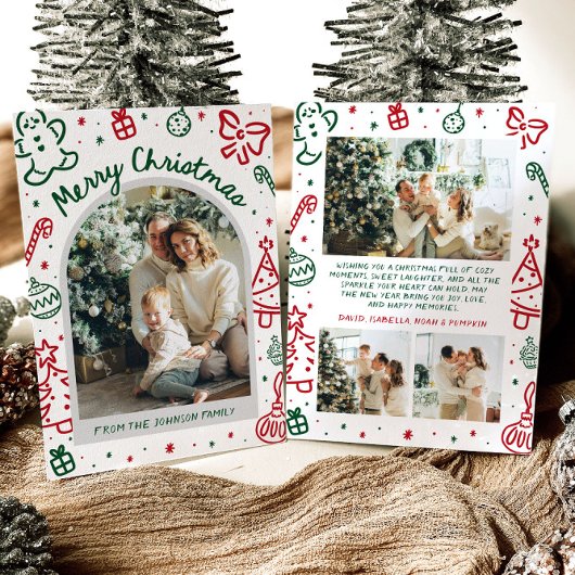 手描きお洒落アーチ写真メリークリスマス シーズンカード