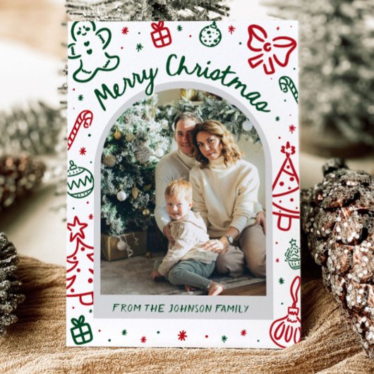 手描きお洒落アーチ写真メリークリスマス シーズンカード