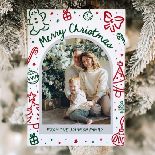 手描きお洒落アーチ写真メリークリスマス シーズンカード