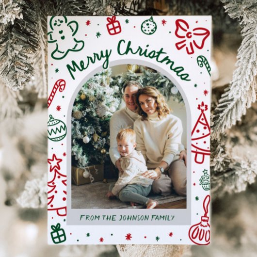 手描きお洒落アーチ写真メリークリスマス シーズンカード