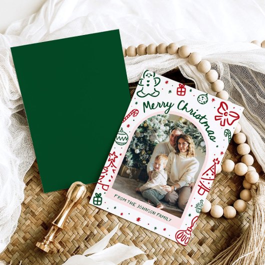 手描きお洒落アーチ写真メリークリスマス シーズンカード