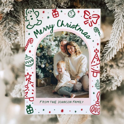 手描きお洒落アーチ写真メリークリスマス シーズンカード