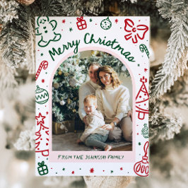 手描きお洒落アーチ写真メリークリスマス シーズンカード
