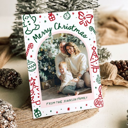 手描きお洒落アーチ写真メリークリスマス シーズンカード
