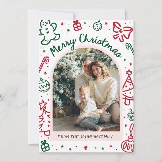 手描きお洒落アーチ写真メリークリスマス シーズンカード (正面)