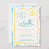 手描きお洒落イエローウェーブリハーサルディナー 招待状 (正面)