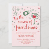 手描きお洒落カクテルクリスマスパーティー 招待状 (正面)