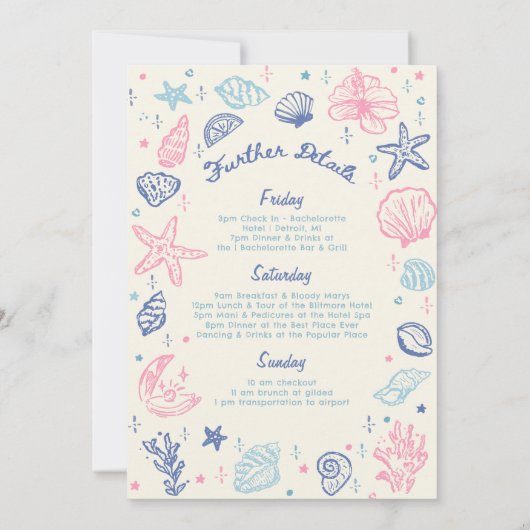 手描きお洒落カクテルバチェロレッテ週末 招待状 (裏面)