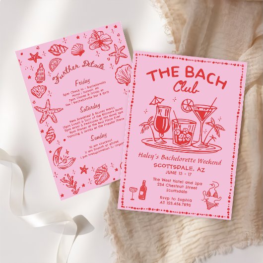 手描きお洒落カクテルバチェロレッテ週末 招待状