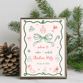 手描きお洒落クリスマスウェルカムパーティーサイン ポスター