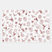 手描きお洒落クリスマスドードルパターン ラッピングペーパーシート (正面2)
