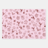 手描きお洒落クリスマスドードルパターン ラッピングペーパーシート (正面)