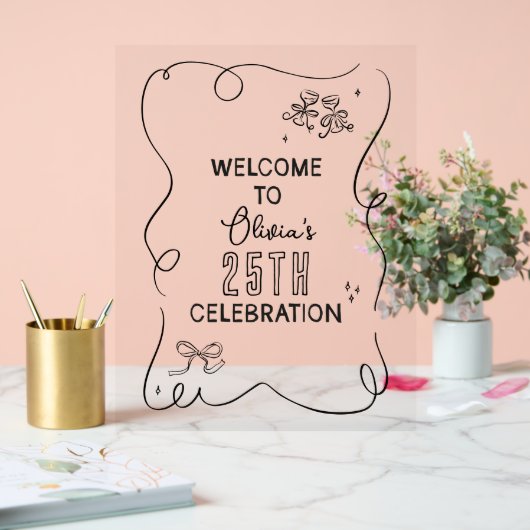 手描きお洒落クリームカクテルお祝い アクリルサイン (ウェディング)