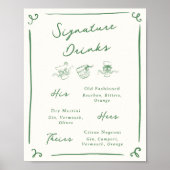 手描きお洒落グリーンのシグネチャードリンク ポスター (正面)