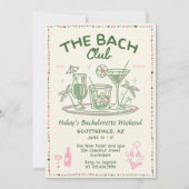 手描きお洒落グリーンカクテルバチェロレッテ 招待状 (正面)
