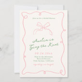 手描きお洒落グリーン&ピンクブライダルシャワー 招待状 (正面)