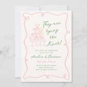 手描きお洒落グリーン&ピンク婚約パーティ 招待状 (正面)