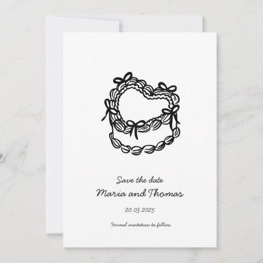 手描きお洒落ケーキ結婚式の日付を保存 セーブザデート (正面)