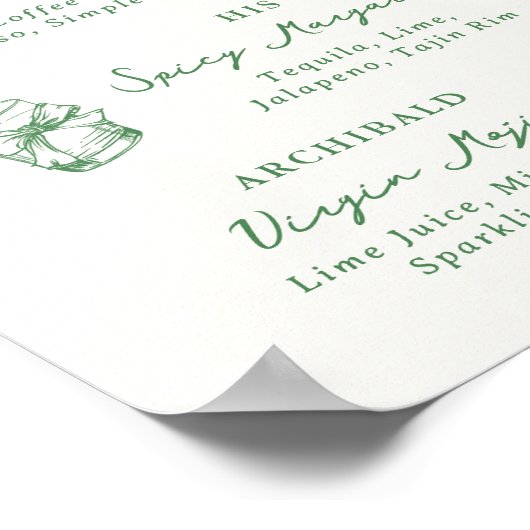 手描きお洒落シグネチャードリンクグリーン ポスター (角)