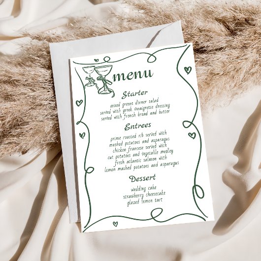 手描きお洒落シャンパンのメ結婚ニュー メニュー