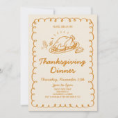 手描きお洒落トルコ感謝祭ディナー 招待状 (正面)