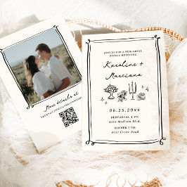 手描きお洒落ドードルリハーサルディナー 招待状