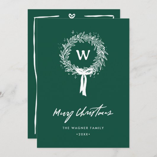 手描きお洒落ドードルリースクリスマスフォト シーズンカード (正面/裏面)