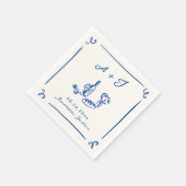手描きお洒落ネイビーフード&ワイン結婚ズ スタンダードカクテルナプキン (角)