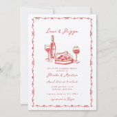 手描きお洒落ピザワインカップルシャワー 招待状 (正面)