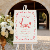 手描きお洒落ピザワインブライダルシャワー看板 ポスター