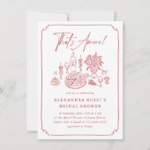 手描きお洒落ピザ&ワインブライダルシャワー 招待状 (正面)