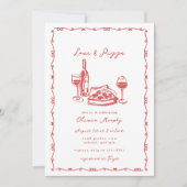 手描きお洒落ピザ&ワインブライダルシャワー 招待状 (正面)