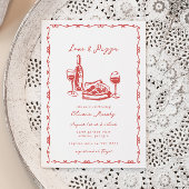 手描きお洒落ピザ&ワインブライダルシャワー 招待状