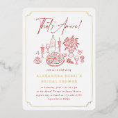 手描きお洒落ピザ&ワインブライダルシャワー 箔招待状 (正面)