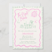 手描きお洒落ピンクウェーブリハーサルディナー 招待状 (正面)