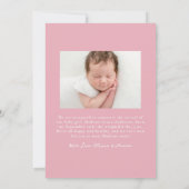 手描きお洒落ピンクボウ2フォト誕生 案内状 (裏面)