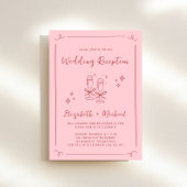 手描きお洒落ピンクレッド結婚式レセプション 招待状