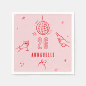 手描きお洒落ピンク赤いバースデードリンク スタンダードカクテルナプキン (正面)