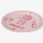 手描きお洒落ピンク赤いバースデードリンク ペーパープレート (アングル)