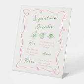 手描きお洒落ピンク&グリーンのシグネチャードリンク 台座サイン (正面)