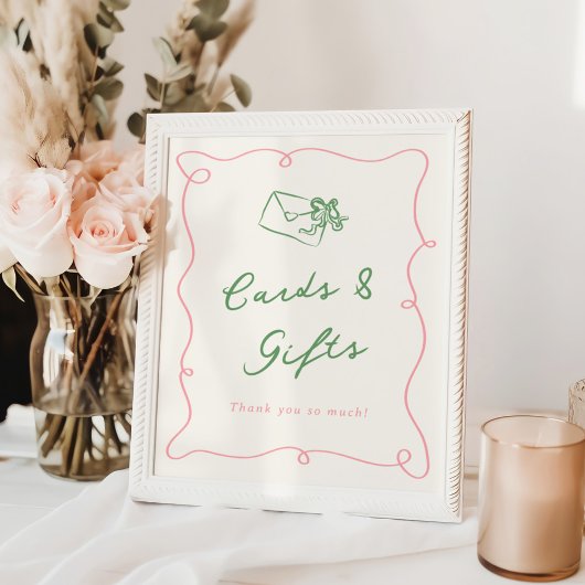 手描きお洒落ピンク&グリーンカード&ギフト ポスター