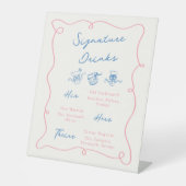 手描きお洒落ピンク&ブルーのシグネチャードリンク 台座サイン (正面)