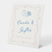 手描きお洒落ピンク&ブルーカード&ギフト 台座サイン (正面)