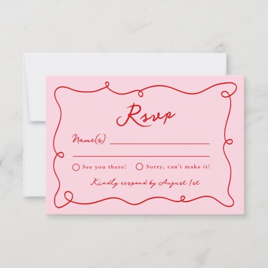 手描きお洒落ピンク&レッドウェディングRSVP 招待状 (正面)