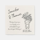 手描きお洒落フローラシャンパ結婚ーニュ スタンダードカクテルナプキン (正面)